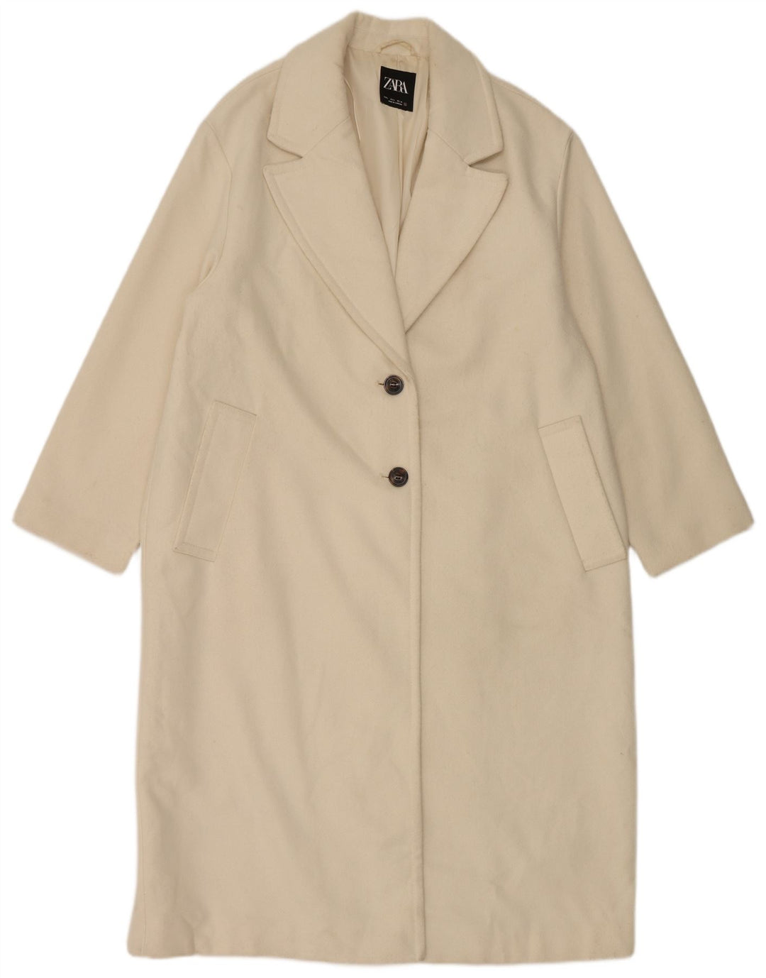 Zara Dame Overfrakke UK 16 Large White Polyester