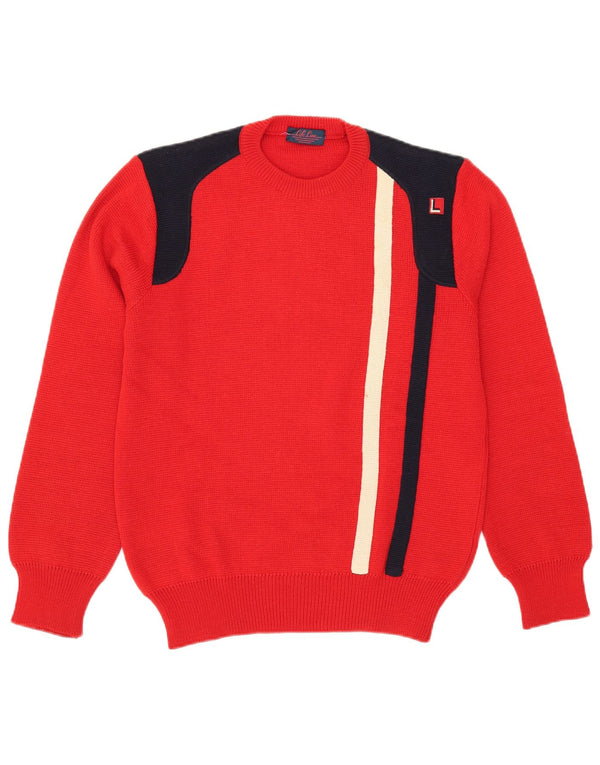 Life Line Herre Crew Neck Jumper Sweater Medium Rød Colourblock Uld