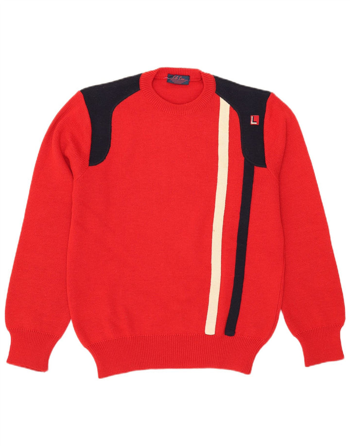 Life Line Herre Crew Neck Jumper Sweater Medium Rød Colourblock Uld