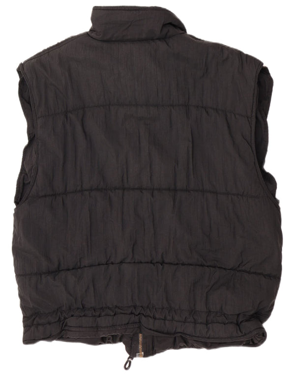 Vintage Herre grafisk hætte polstret Gilet UK 40 Large Black Nylon Sports