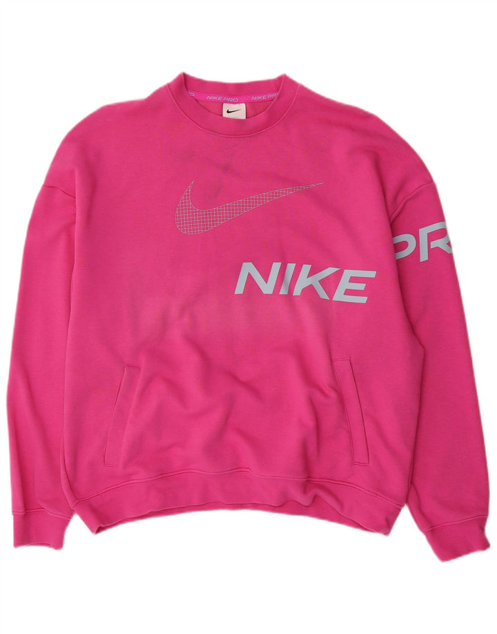 Nike Dame Grafisk Oversized Sweatshirt Jumper UK 14 Medium Pink Bomuld