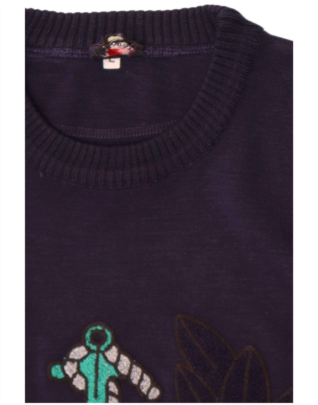 Blå Drake Herre grafisk rund hals sweater stor marineblå