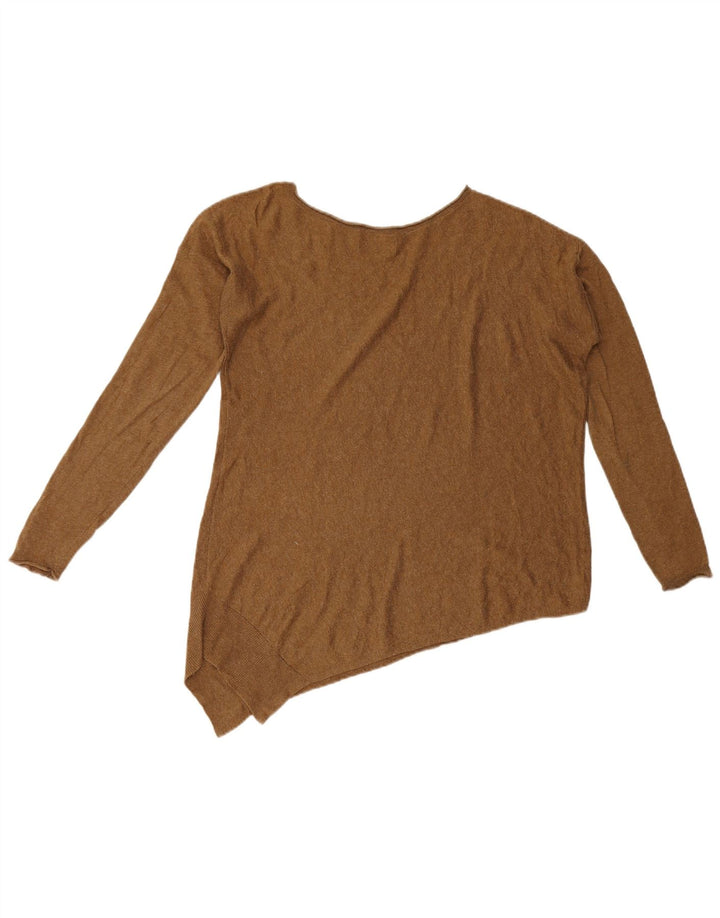 Zara Dame Asymmetrisk Boat Neck Jumper Sweater UK 14 Medium Brun
