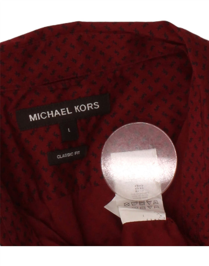 MICHAEL KORS Mens Classic Fit Shirt Large Red Spotted Cotton