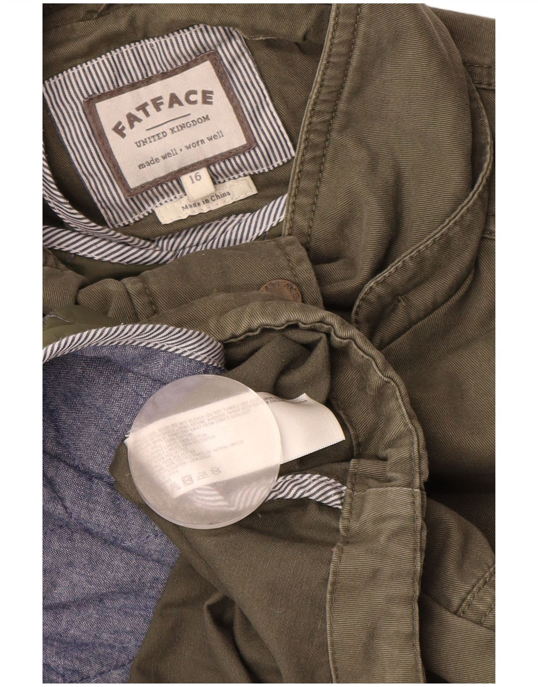 Fat Face Dame Parka Jacket UK 16 Stor Khaki Bomuld
