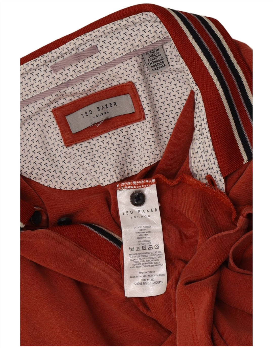 Ted Baker Herre Polo Shirt XL Orange Stribet Lyocell