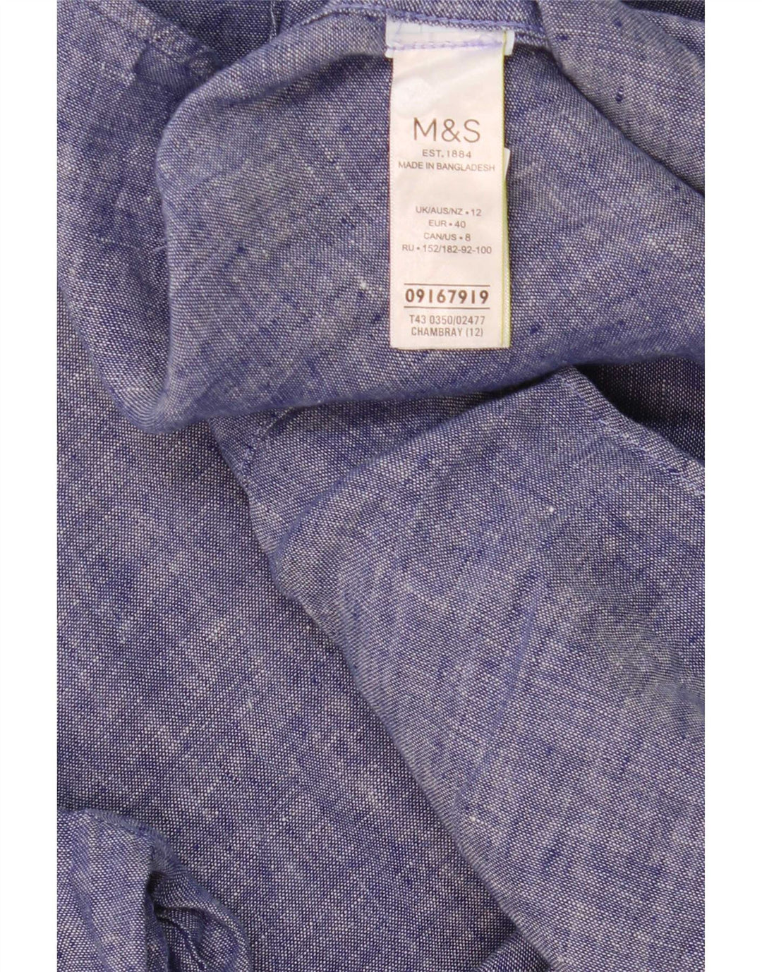 Marks & Spencer Dameskjorte UK 12 Medium Blue Linen