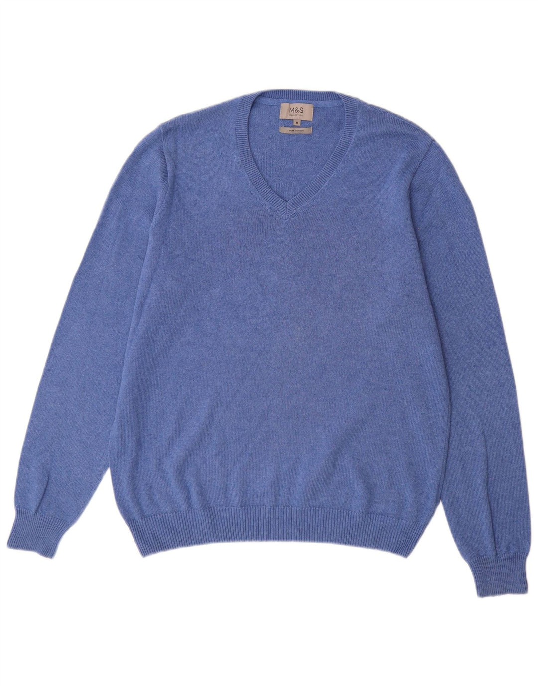 Marks & Spencer Herre V-hals sweater mellemblå bomuld