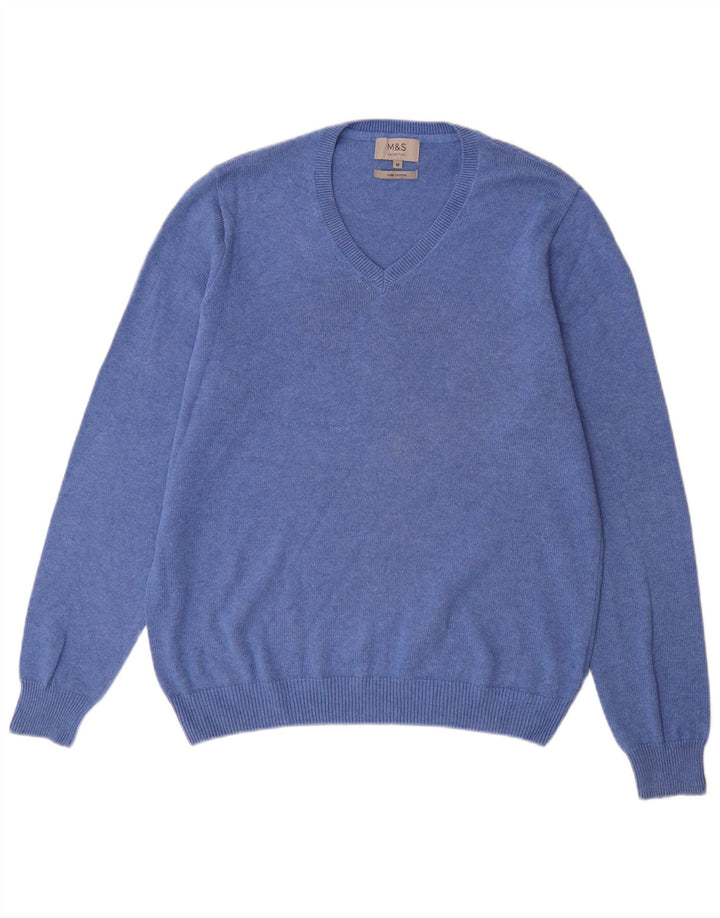 Marks & Spencer Herre V-hals sweater mellemblå bomuld
