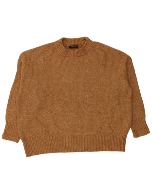 Zara Dame Oversized Crew Neck Jumper Sweater UK 14 Medium Brun Akryl