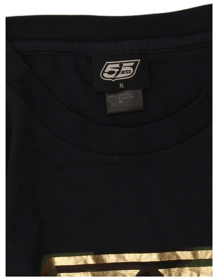 DIESEL Herre grafisk top langærmet XL marineblå bomuld