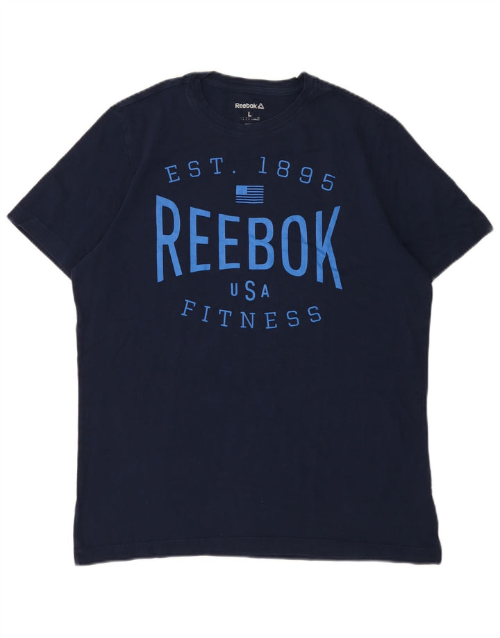 Reebok Herre grafisk T-shirt Top Stor marineblå bomuld