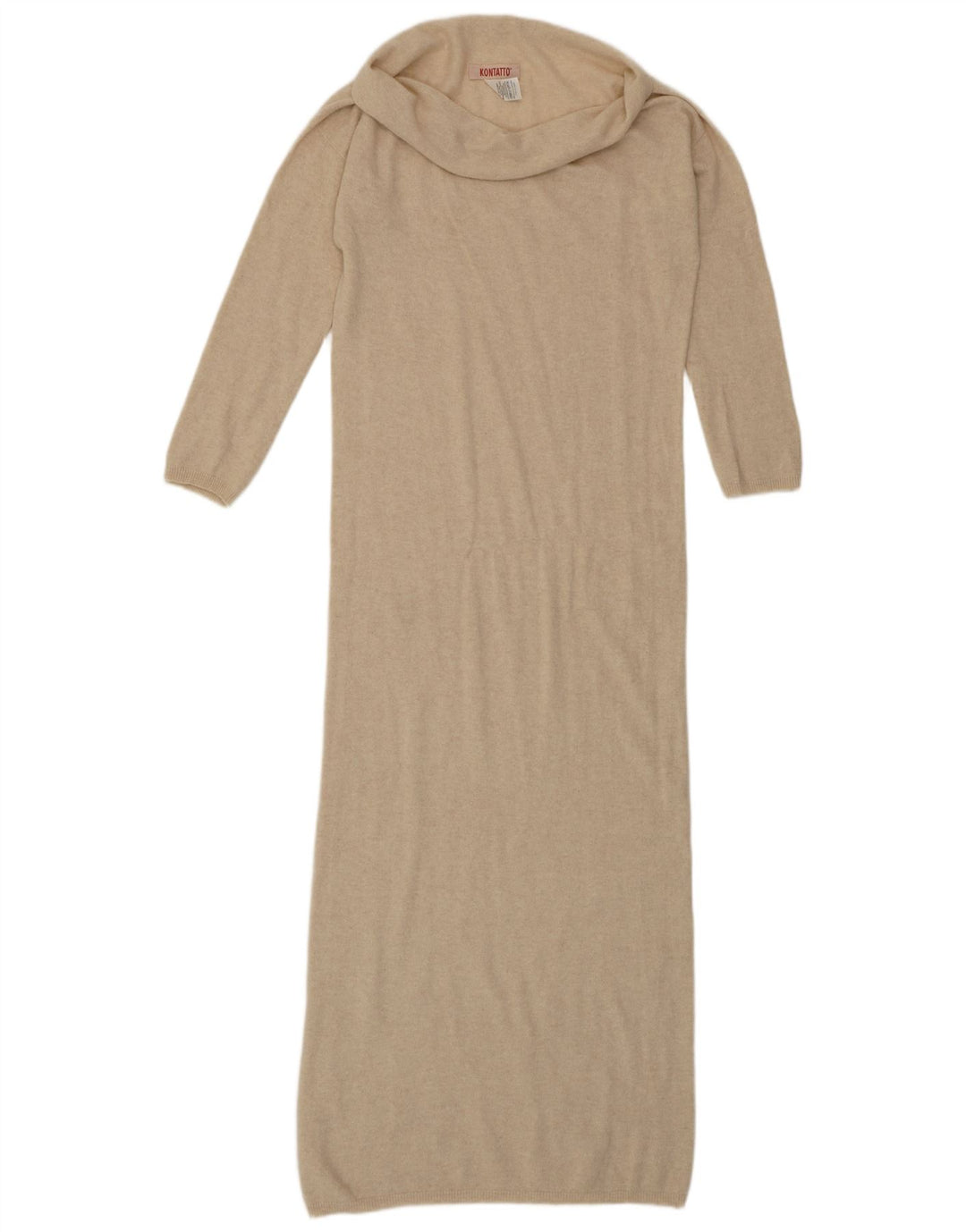 KONTATTO Dame Roll Neck Maxi Jumper Kjole UK 14 Medium Beige Polyamid