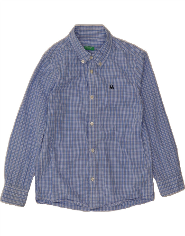 BENETTON Boys Shirt 7-8 Years Medium Blue Check Cotton Vintage Benetton and Second-Hand Benetton from Messina Hembry 