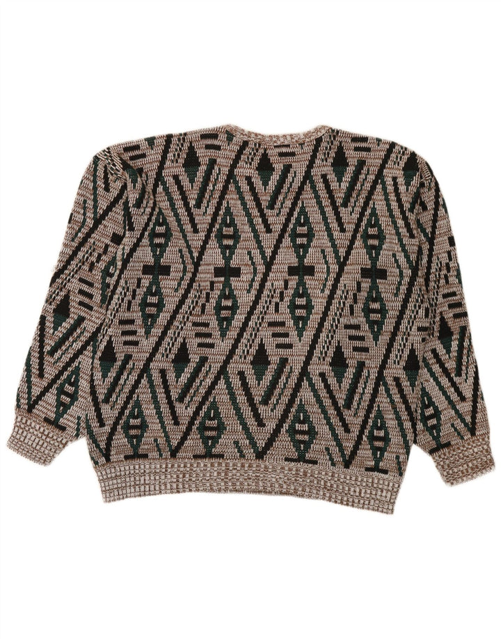 Vintage herre rund hals sweater IT 52 stor flerfarvet geometrisk