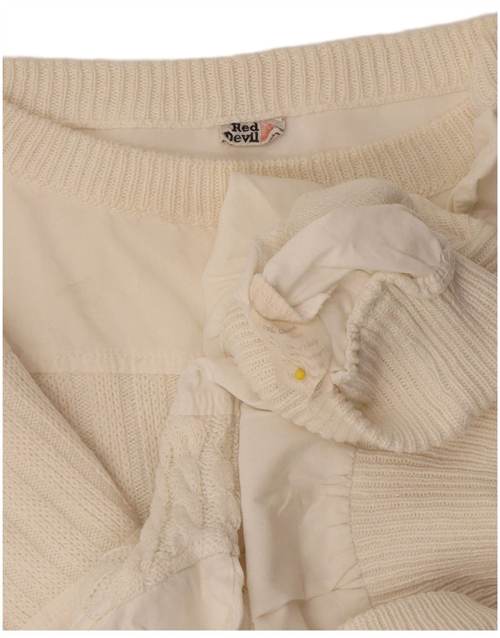 Vintage Herre Boat Neck Jumper Sweater IT 48 Medium Off White Bomuld