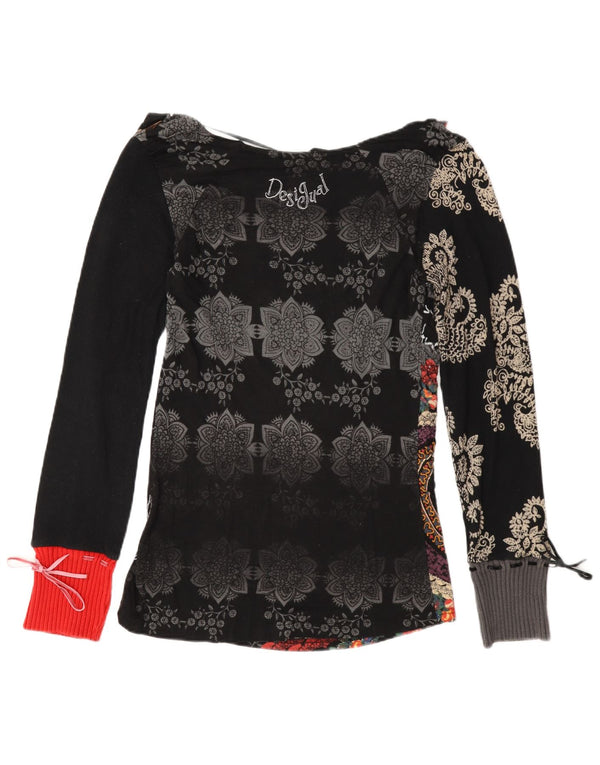 Desigual Dame Grafisk Top Langærmet UK 18 XL Sort Paisley Bomuld