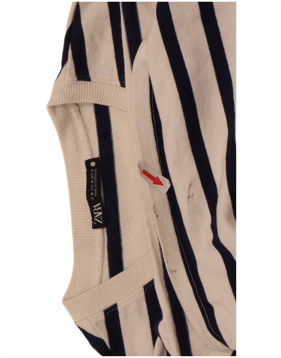Zara Dame Top Langærmet UK 12 Medium Hvid Stribet
