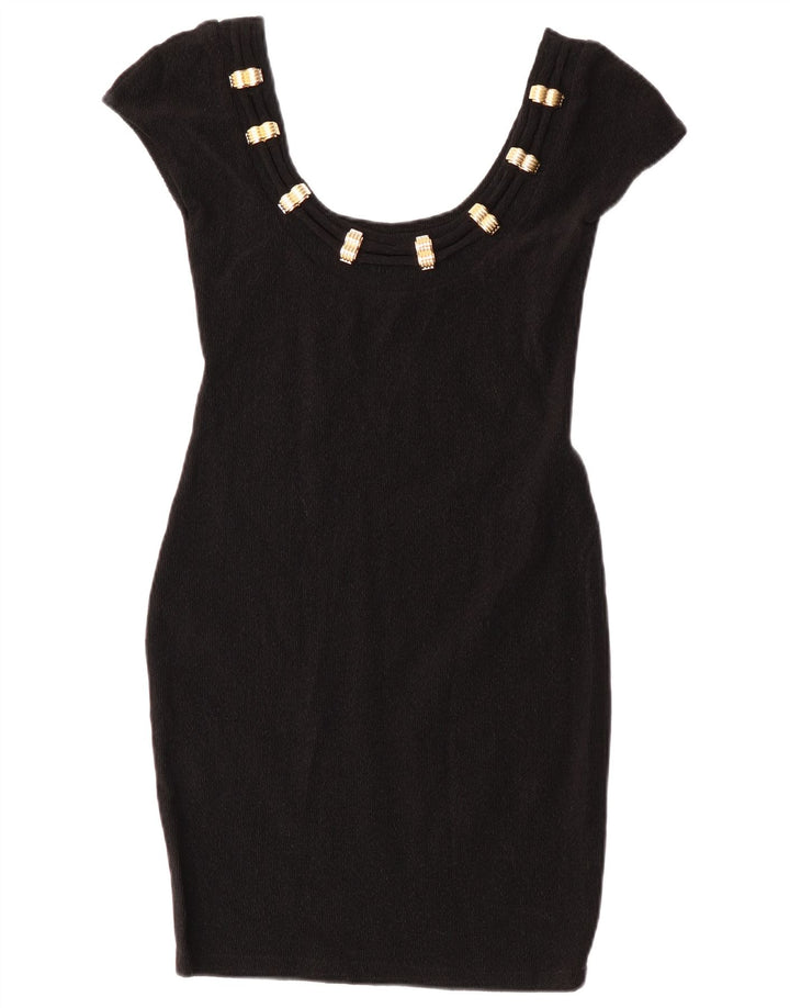 Vintage Womens Bodycon Dress UK 8 Small Black Polyamide