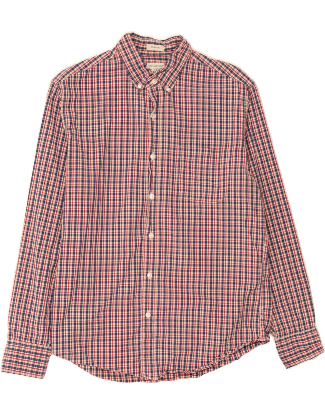 J. CREW Mens Classic Fit Shirt Medium Navy Blue Check Cotton Vintage J. Crew and Second-Hand J. Crew from Messina Hembry 
