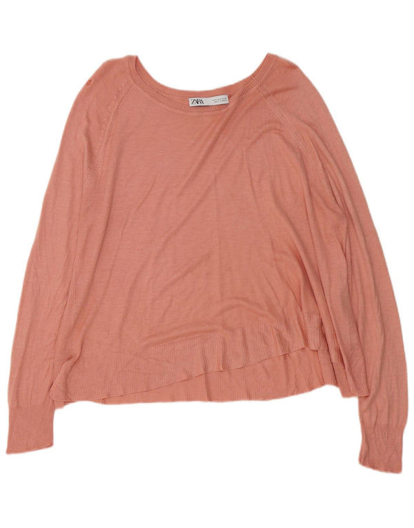 Zara Womens Crop Oversized Boat Neck Jumper Sweater UK 10 Small Pink