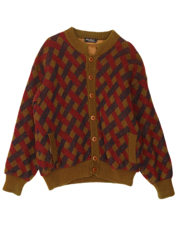 Vintage Mens Knit Bomber Jacket UK 42 XL Khaki Geometric Wool