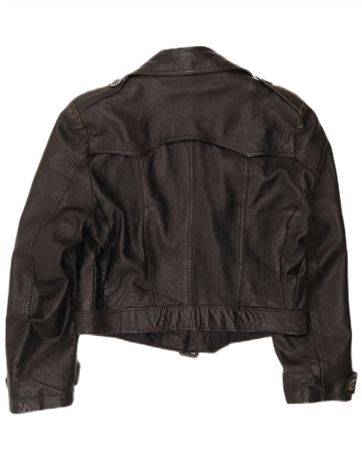 VINTAGE Womens Crop Military Jacket UK 12 Medium Black
