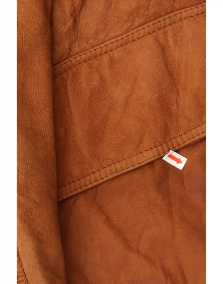 VINTAGE Læderjakke med hætte til mænd EU 54 2XL Brunt læder