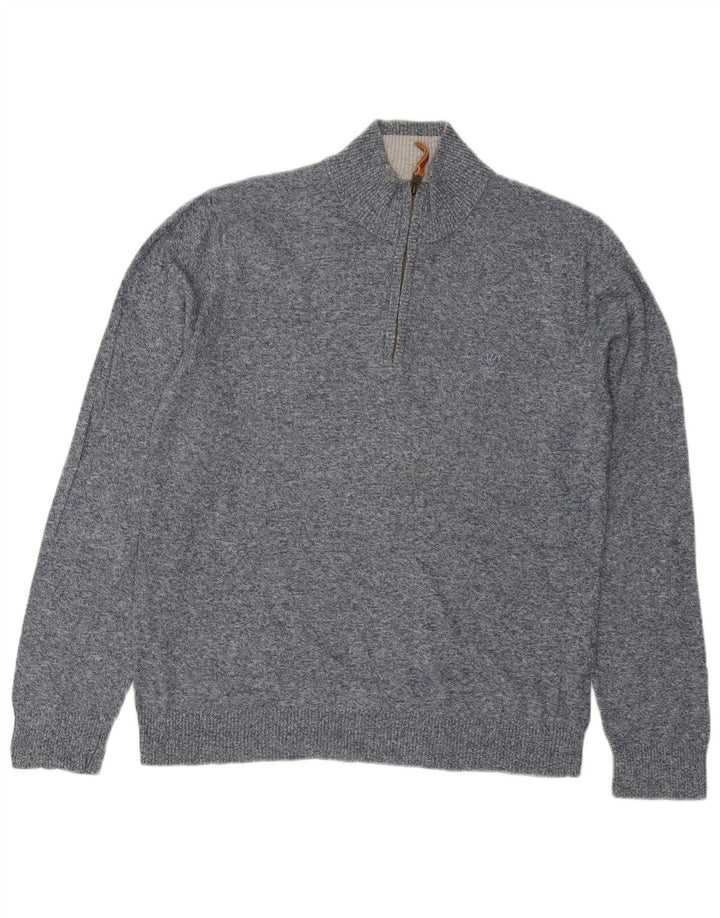 Fat Face Herre Zip Neck Jumper Sweater Medium Blue Flecked Bomuld Classic