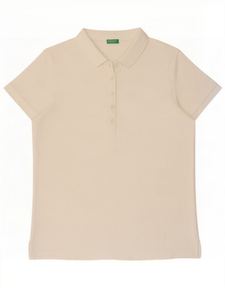 Benetton Dame Polo Shirt UK 14 Medium Hvid