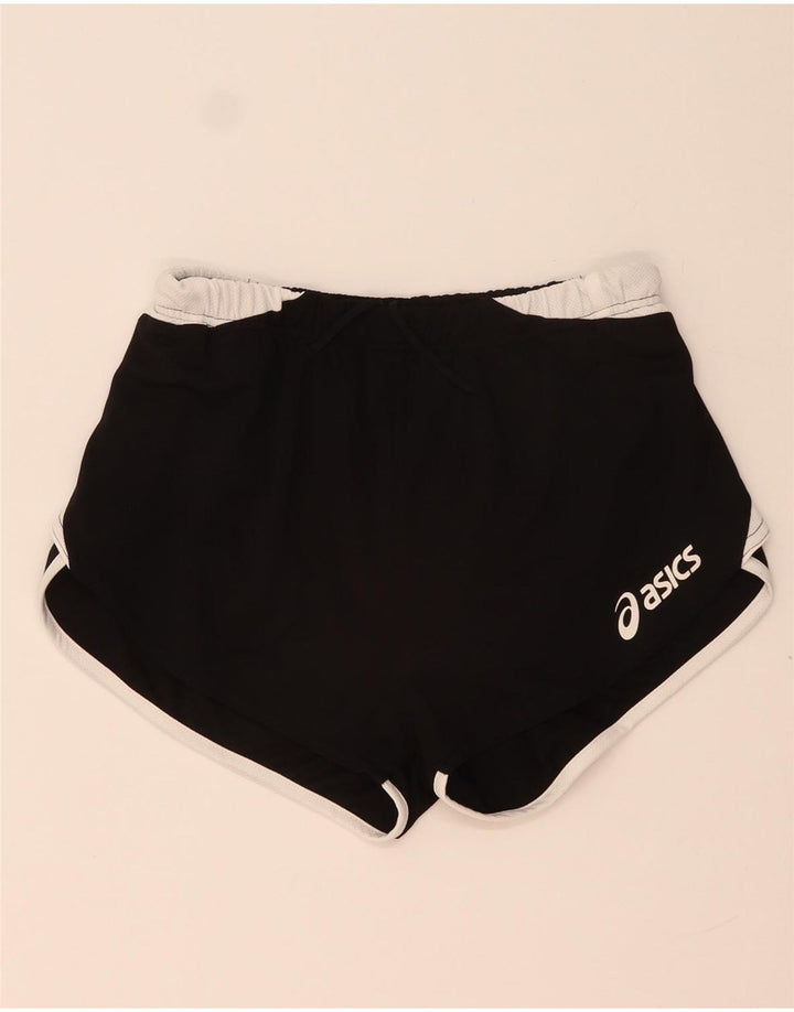 Asics Womens Graphic Sports Shorts UK 12 Medium Black Colourblock Polyester