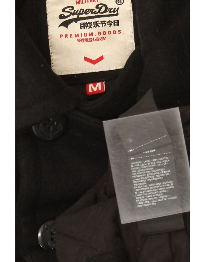 Superdry Men Pea Coat UK 38 Medium Black Wool