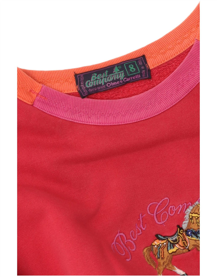 BEDSTE FIRMA Dame Oversized Grafisk Sweatshirt Jumper UK 8 Lille Rød