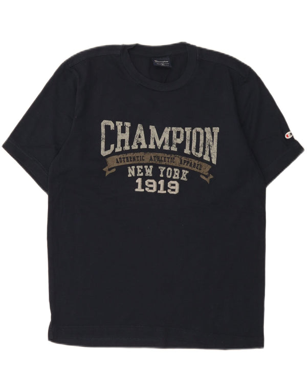 Champion Dame Grafisk T-Shirt Top UK 14 Medium Navy Blue