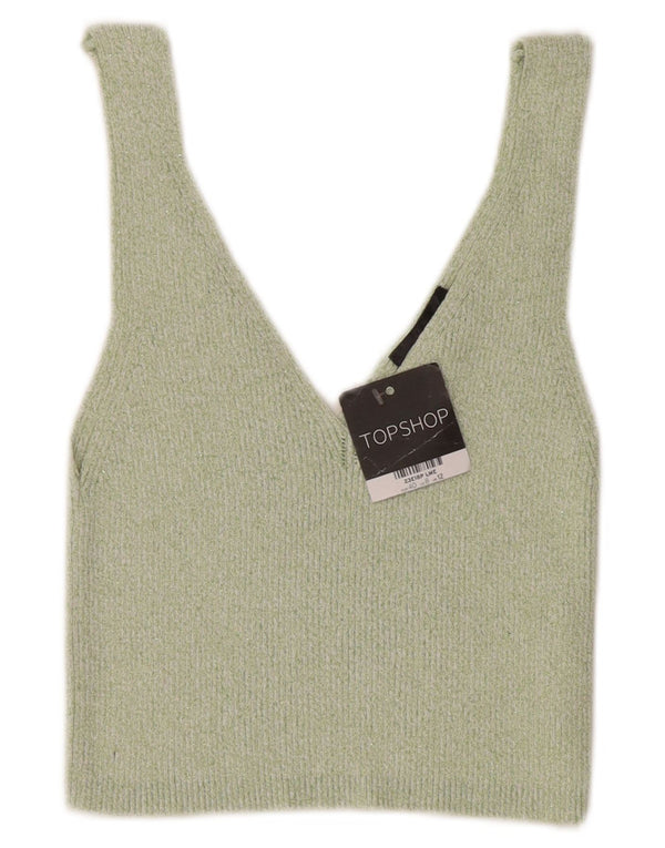 Topshop Womens Knit Crop Top UK 12 Medium Green Flecked Bomuld