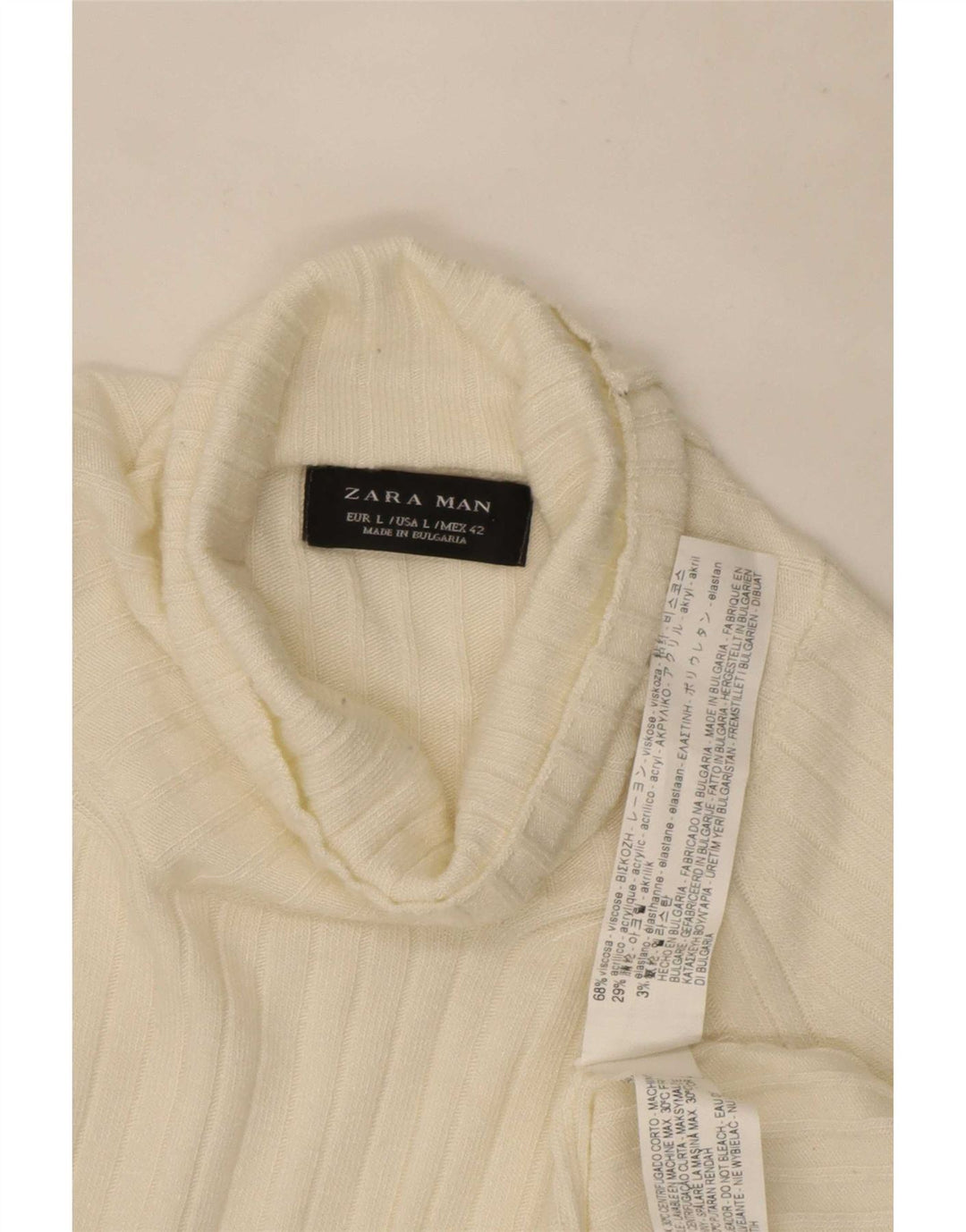 Zara Herre Rullehalstrøje Sweater Stor Hvid Viscose