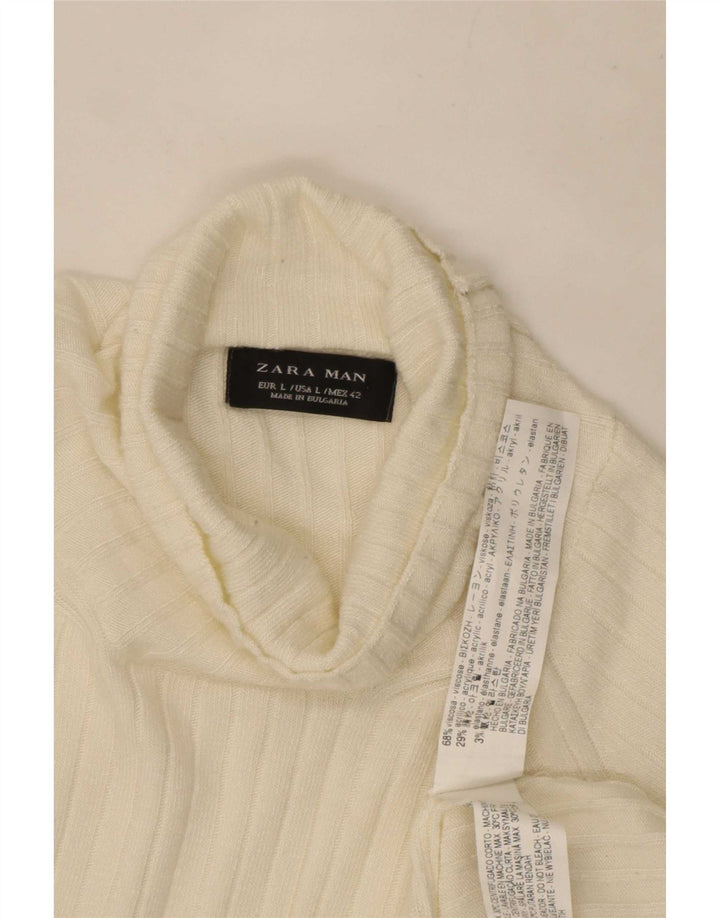 Zara Herre Rullehalstrøje Sweater Stor Hvid Viscose