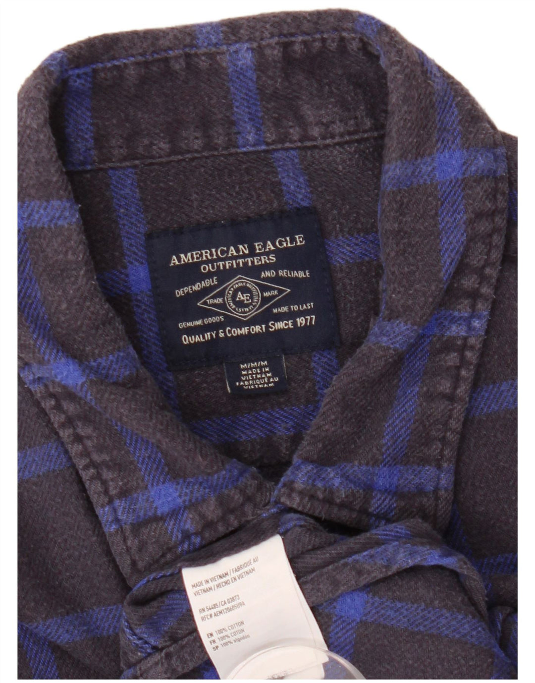 American Eagle herre flannelskjorte medium marineblå ternet bomuld