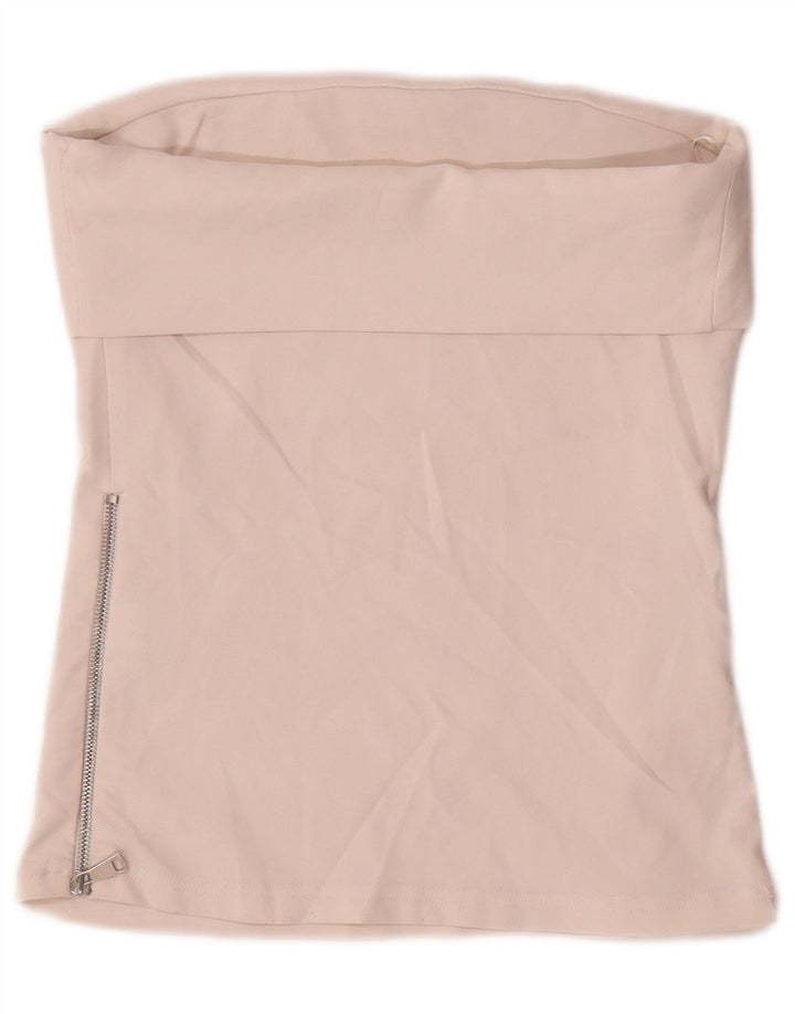 Zara Womens Crop Stropløs Top UK 12 Medium Beige Polyester