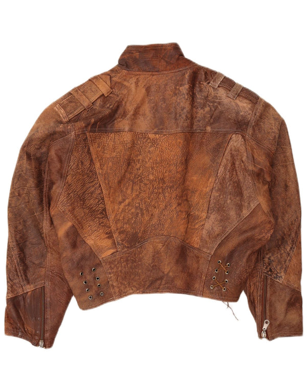 Vintage Dame Crop Læderjakke UK 16 Large Brown
