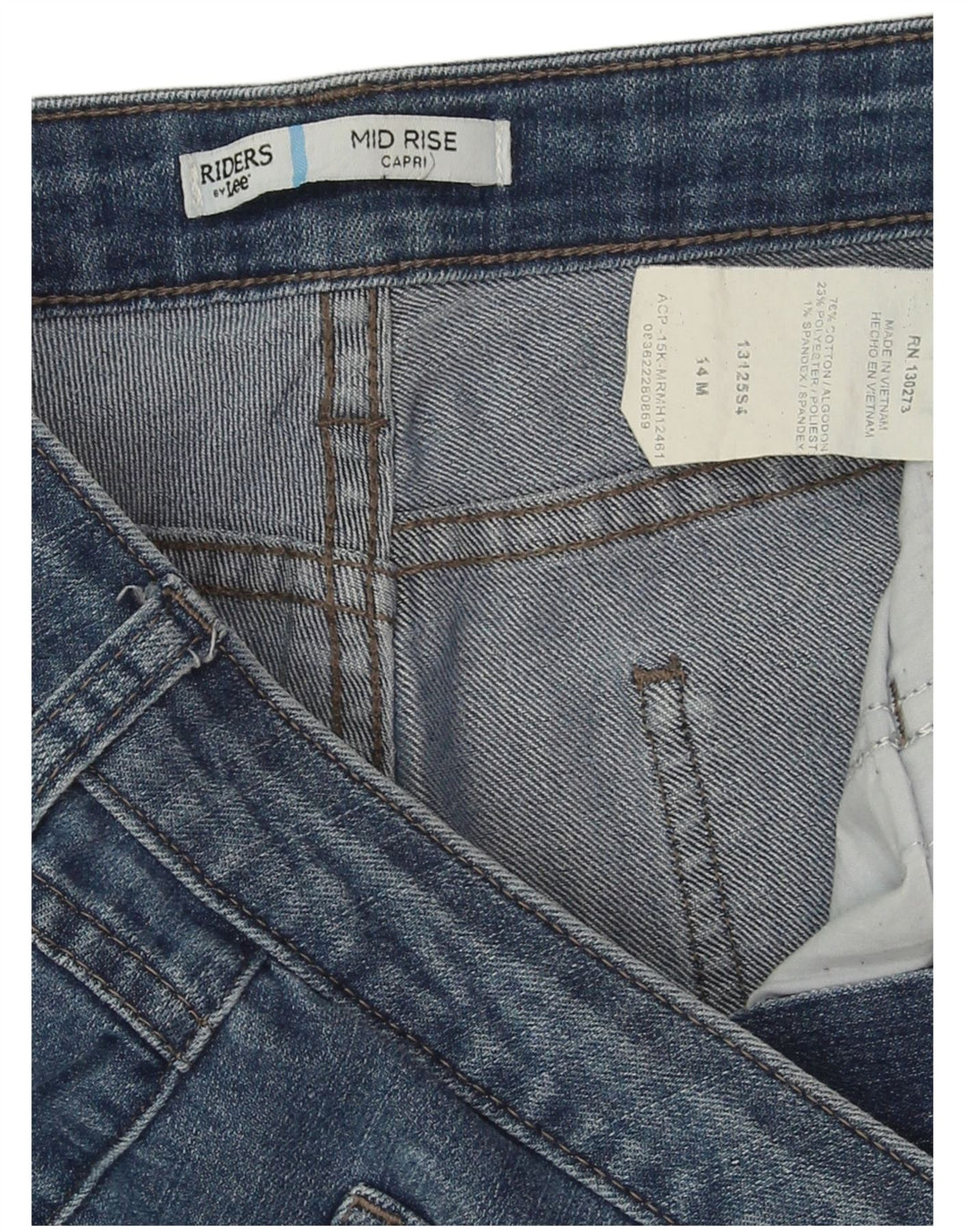 Lee Womens Riders Mid Rise Capri Jeans US 14 Large W32 L18 Blue Cotton