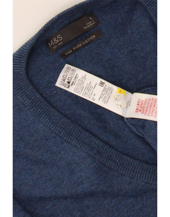 MARKS & SPENCER Herre V-hals sweater Stor marineblå bomuld