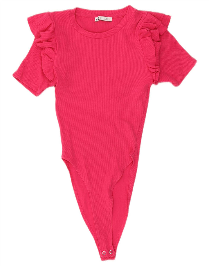 Zara Womens Bodysuit UK 10 Small Pink Bomuld