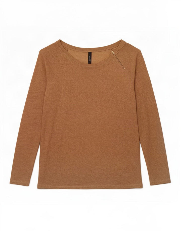 Zara Dame Top Langærmet UK 12 Medium Beige Linen