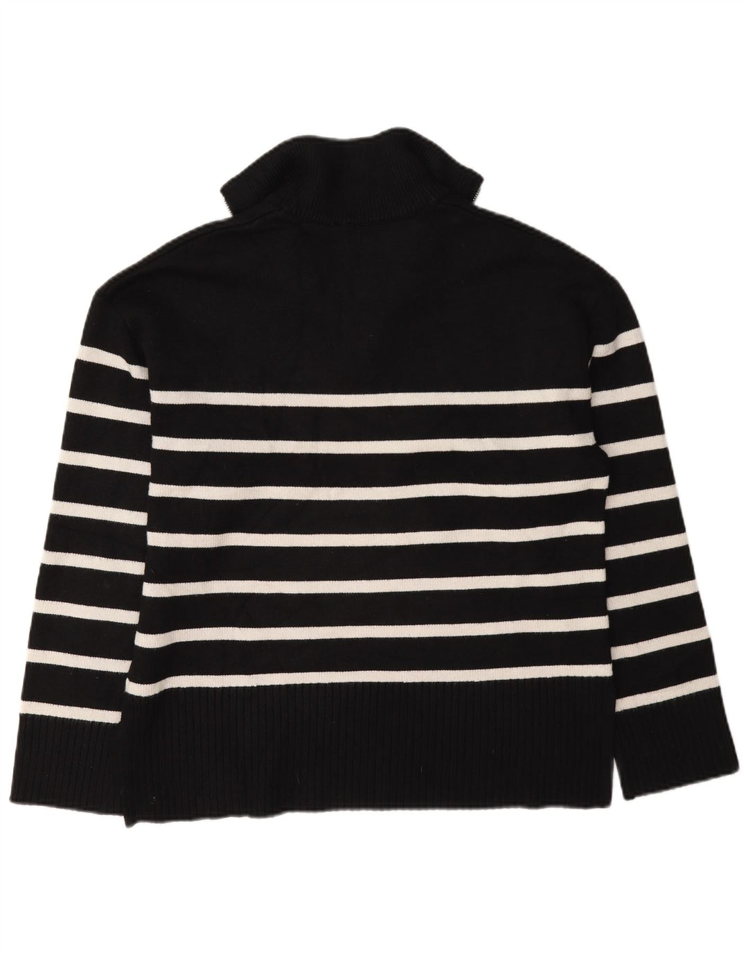 Zara Dame Oversized Zip Neck Jumper Sweater UK 10 Lille Sort Stribet
