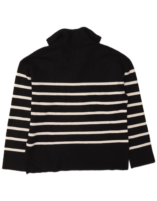 Zara Dame Oversized Zip Neck Jumper Sweater UK 10 Lille Sort Stribet
