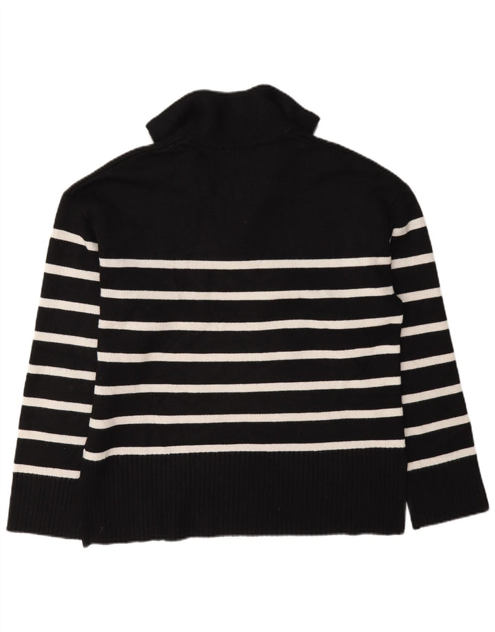 Zara Dame Oversized Zip Neck Jumper Sweater UK 10 Lille Sort Stribet