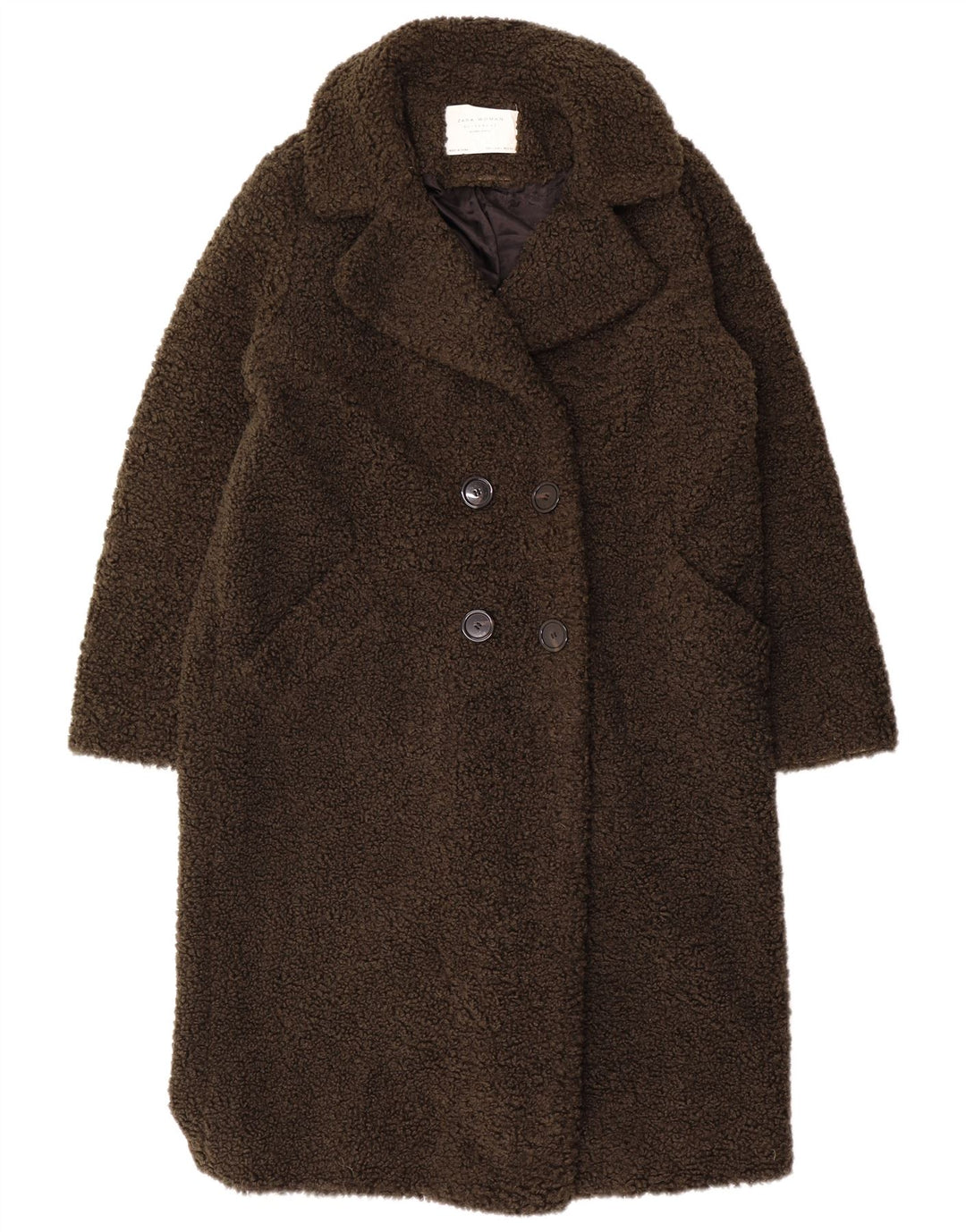 Zara Dame Teddy Bear Overfrakke UK 16 Large Khaki