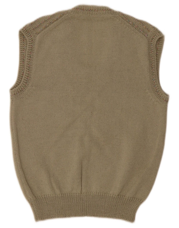 Vintage Dame Vest Tank Top UK 4 XS Beige Stribet