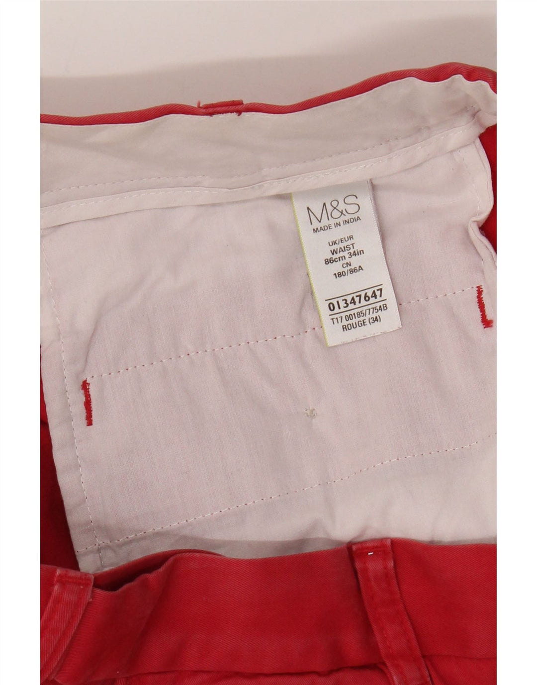 Marks & Spencer Herre Chino Shorts W34 Large Red Bomuld